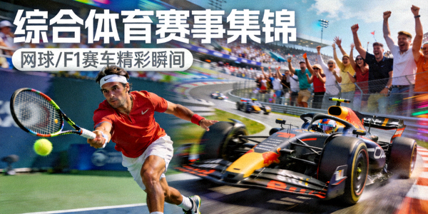 综合体育赛事集锦，包括网球、F1赛车等画面